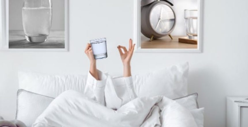 Drinking a glass of water in the morning